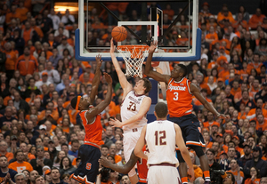 Patrick Heckmann nets a reverse layup to push Boston College ahead in its upset of No. 1 Syracuse on Wednesday night. The loss is Syracuse's first of the season. 