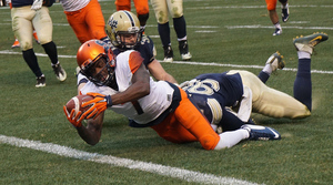 Amba Etta-Tawo went out with a bang in his final collegiate game. He set the school record for receiving touchdowns in a game with five and tied the season mark. 