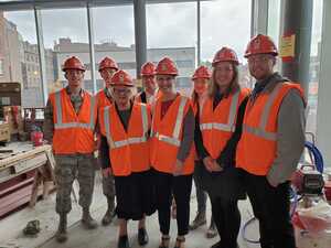 State Sens. Toby Ann Stavisky and Rachel May (middle) visited the National Veterans Resource Center on Thursday. 