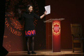 Ann Curry, NBC News’ national and international correspondent, waves to the crowd at the start of Monday morning's 